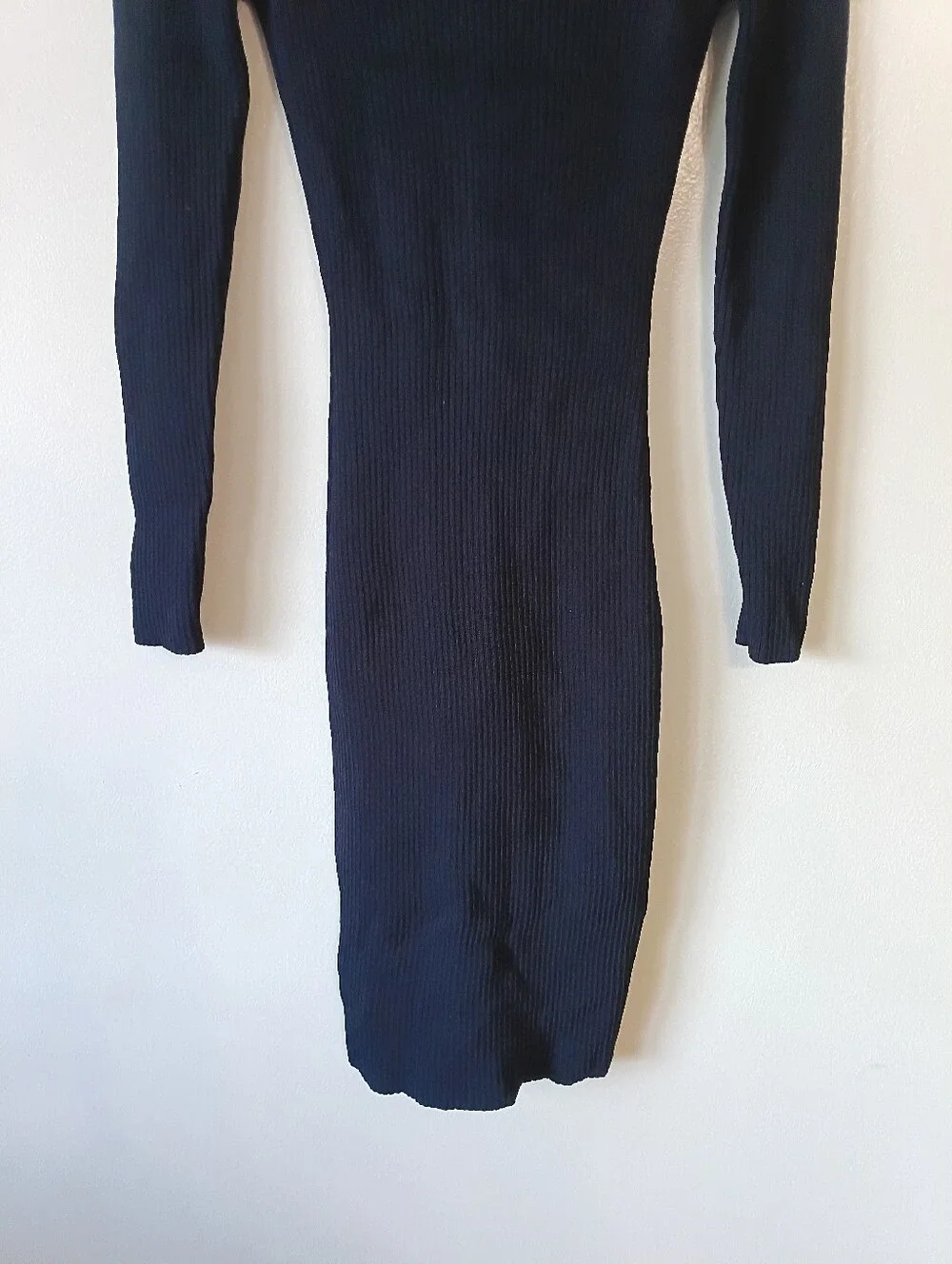 Michael Kors Ribbed Lace-Up Long Sleeve Dress Navy Size XS